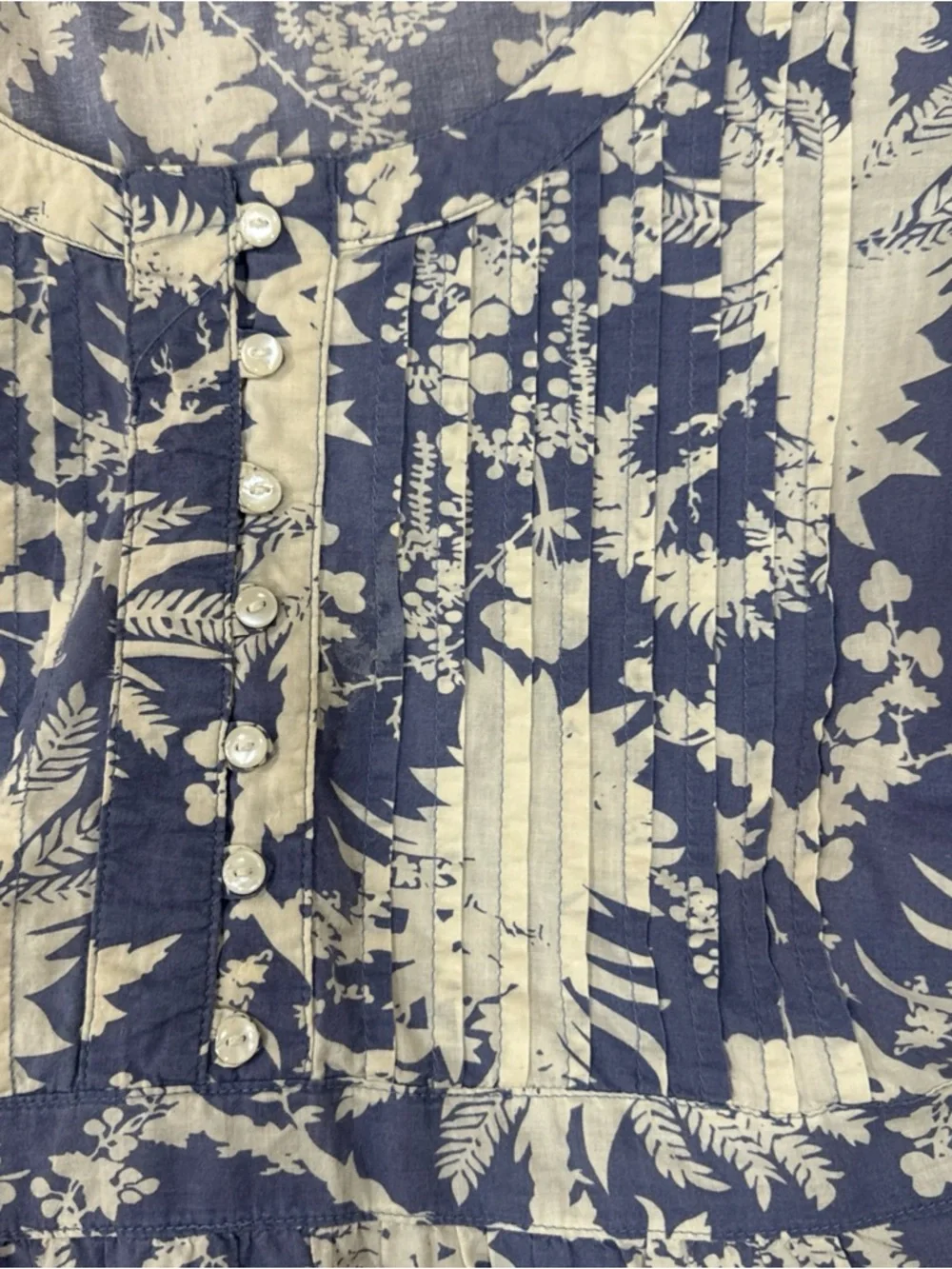 ALC Women’s Blouse 2X Blue White Floral 100% Cotton Summer Top Short Sleeve - Picture 2 of 5